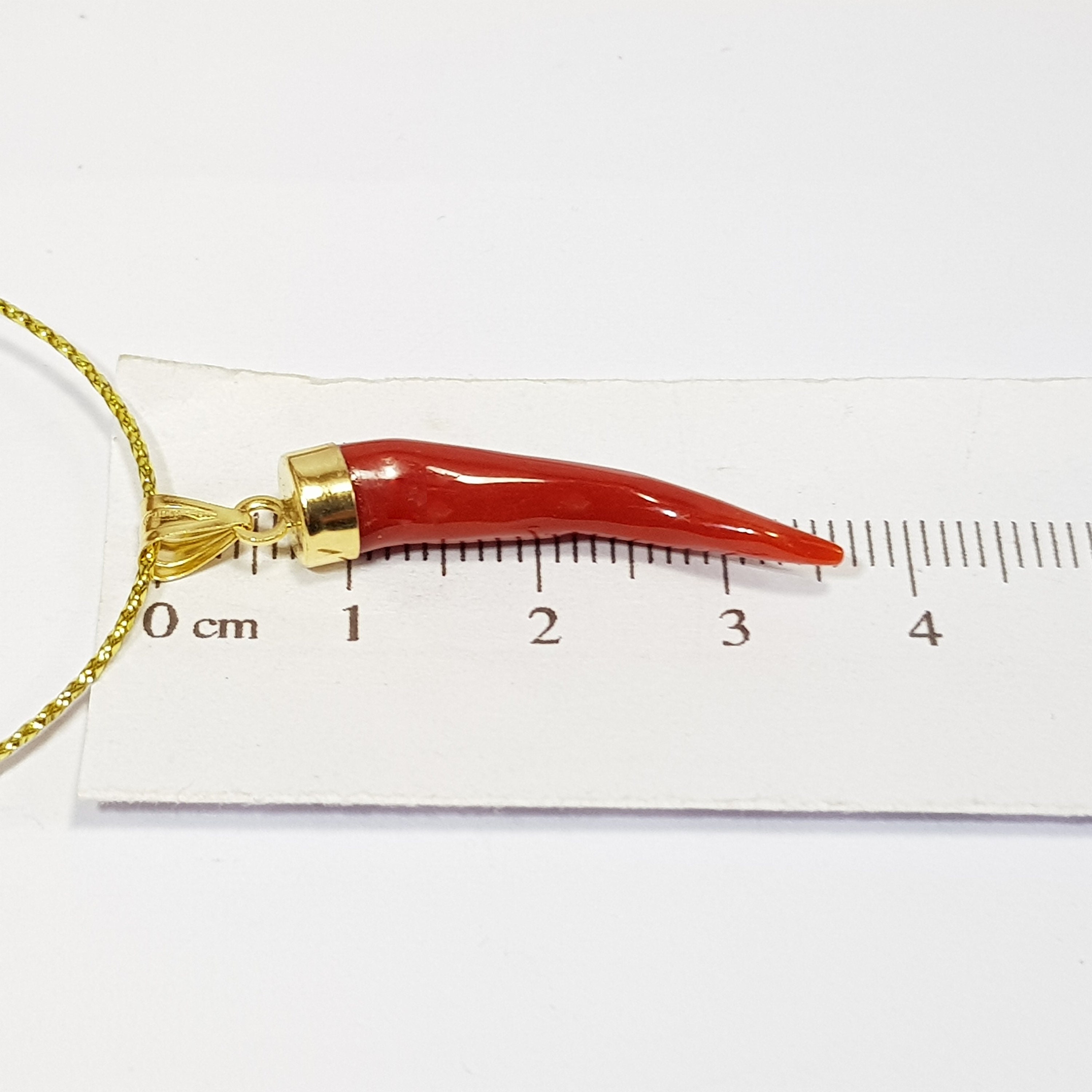 Gold 18kt Horn Coral Pendant Red Mediterranean Coral Amulet Cornicello