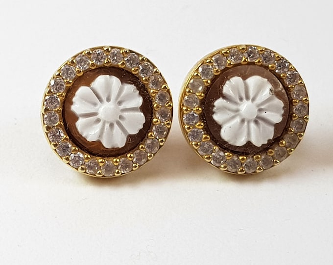 Cameo Earrings Stud cammeo Floral  Made in Italy Bridal Jewelry Minimalist Wedding Gift Anniversary Gift  Genuine Certificate