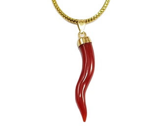 Pendentif corne corail en or 18 kt rouge foncé amulette méditerranéenne Cornicello cornetto bijoux italien cadeau non teint (SANS BAMBOU) certificat