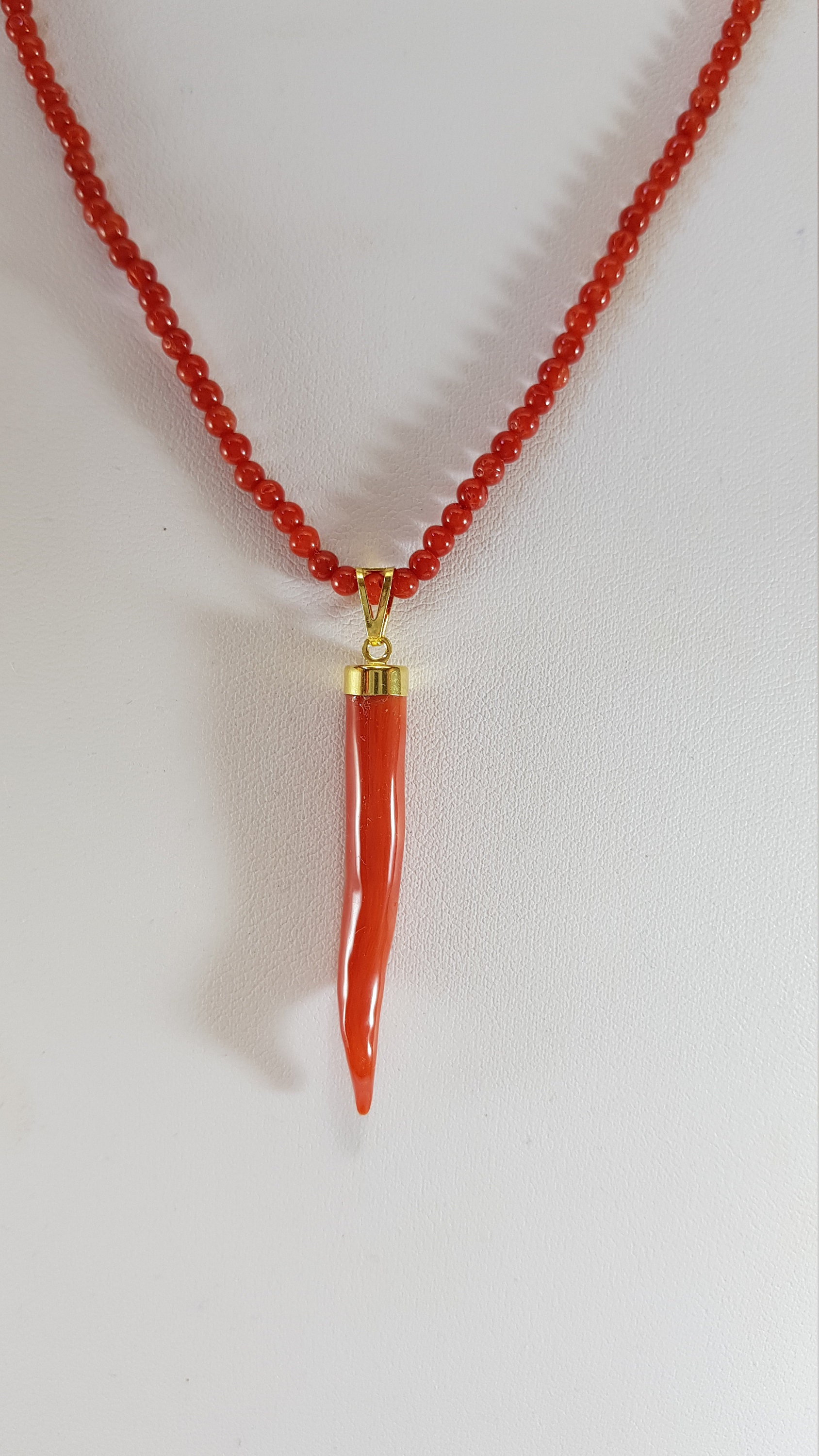 Horn Pendant, Coral Pendant, Red Mediterranean Coral,1st choice, full