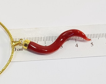 Horn Coral Pendant Dark Red Mediterranean Amulet Cornicello Cornetto Italian Gift Not dyed (NO-BAMBOO) Certificate