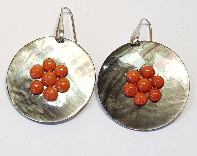 Coral Earrings Mediterranean Red Motherpearl Dangle Boucles d'Oreilles MieleCorals Italian Jewelery Not Dyed (NO-BAMBOO) Certificate