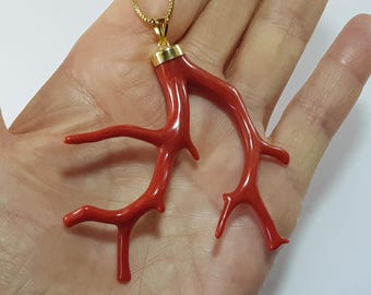 Big Dark Red Coral Branch Pendant Extra Dark AAA Quality Italian Koraal Anniversary Gift  Not Dyed (NO-BAMBOO) Certificate