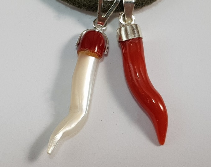 Red Coral Horns 2pcs Motherpearl Coral Amulet Good Luck Cornicello Cornetto Italian Jewellry Koralle (NO-BAMBOO)  Gift Certificate