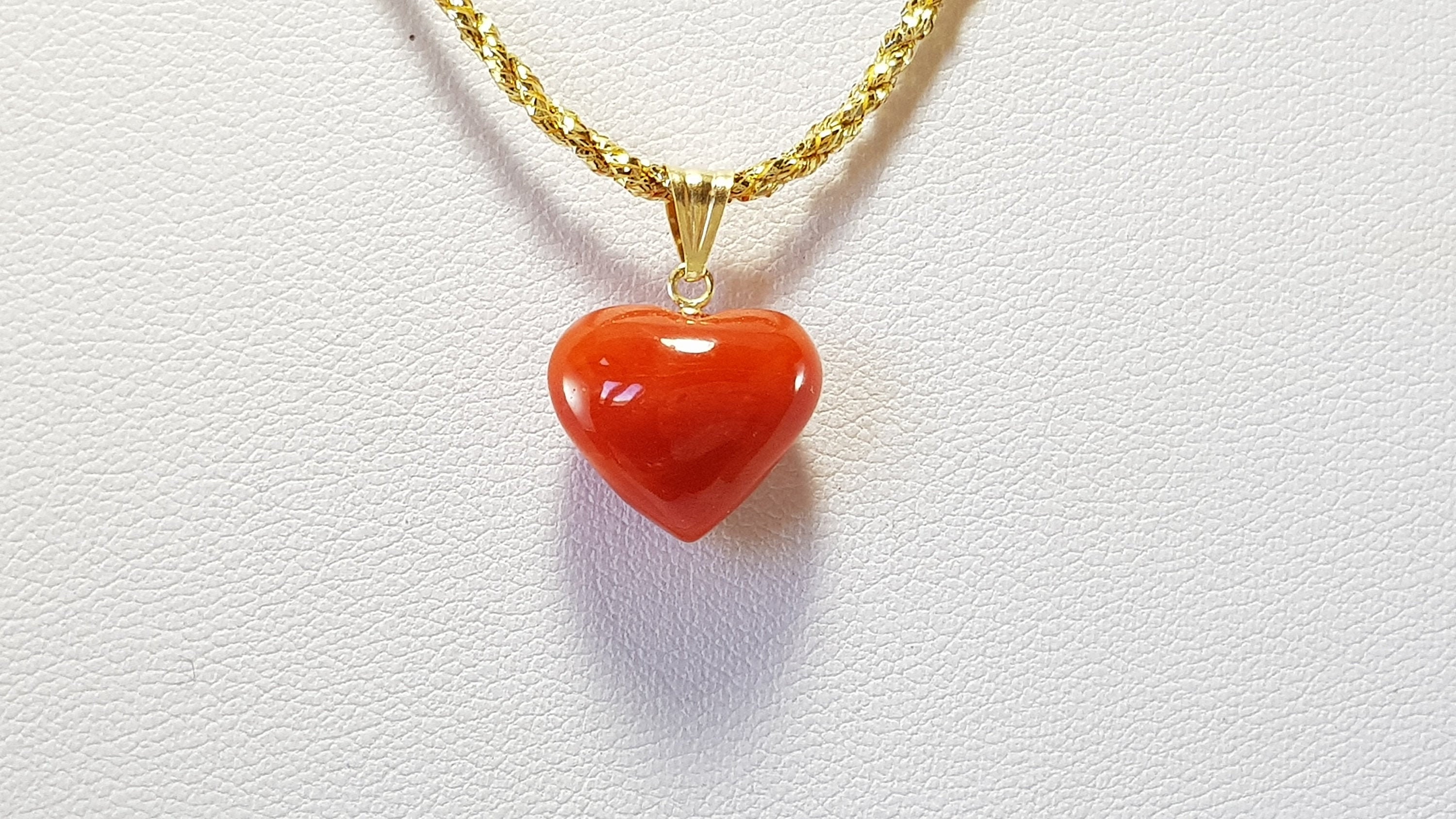 18kt Gold Red Coral Heart Pendant Italian Coral Jewellery MieleCorals