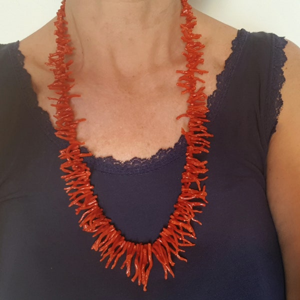 Red Coral Branches Necklace Big Necklace Italian Sardinian Coral Not Dyed (NO-BAMBOO) Certificate