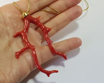 Big Red Coral Branch Pendant Extra AAA Quality Italian Koraal Anniversary Gift  Not Dyed (NO-BAMBOO) Certificate