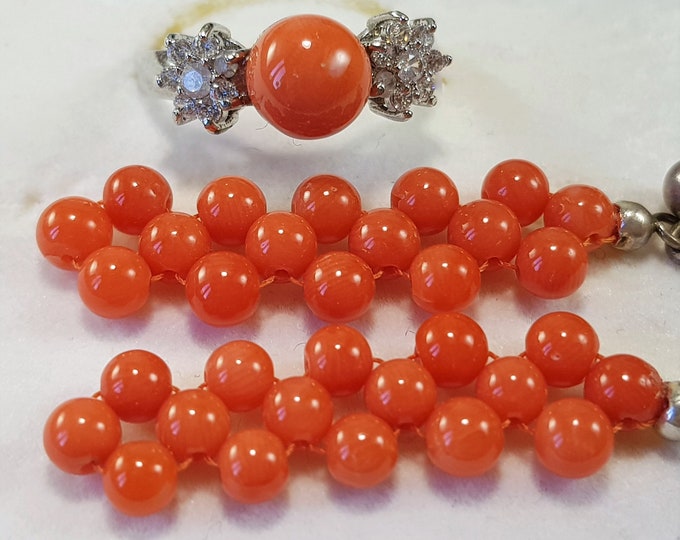 Red Coral Ring Red Coral  Earrings  Italian  Set mediterranean coral Wedding Anniversary  Gift for her Not dyed Italian Coral Certificate