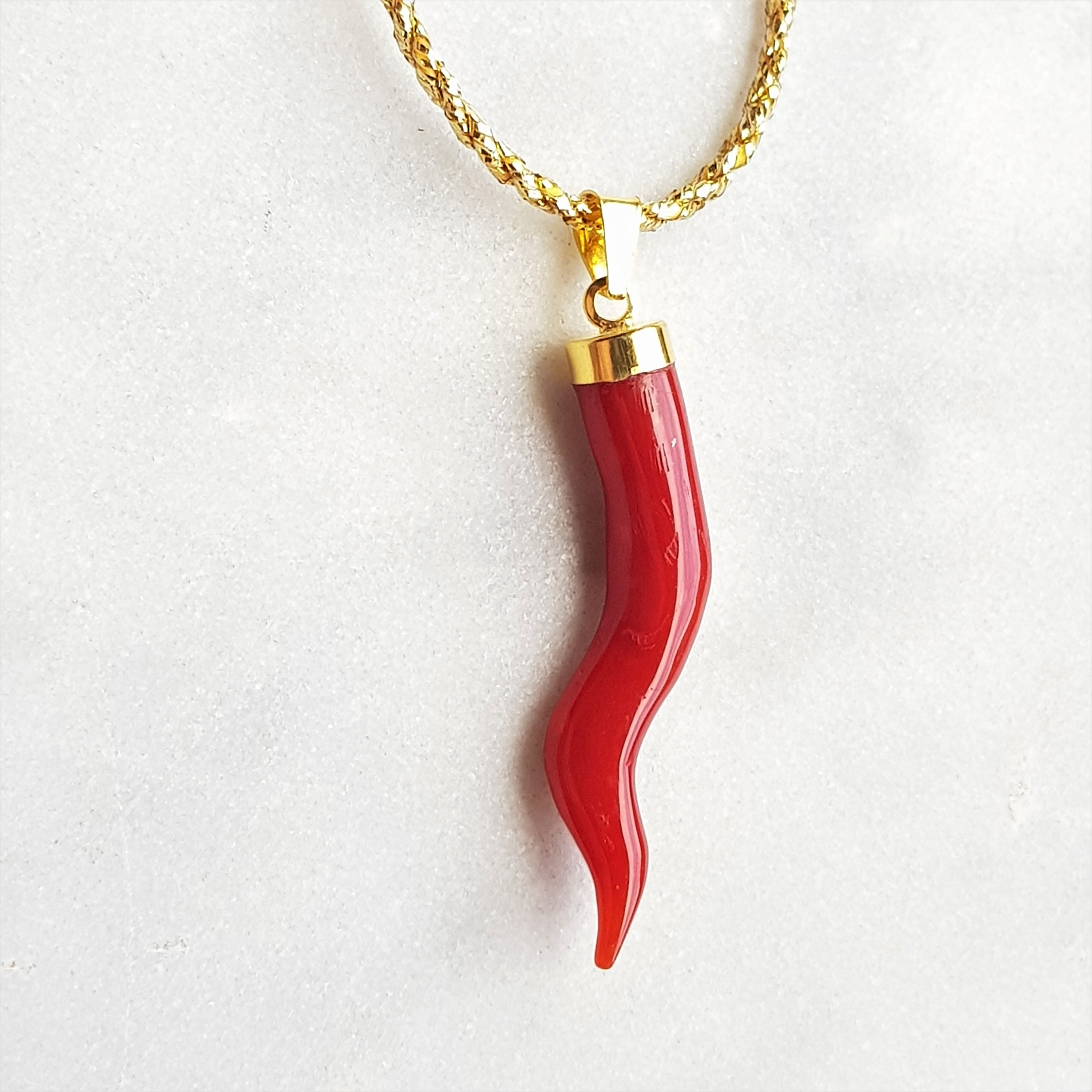Horn Pendant, Coral Pendant, Red Mediterranean Coral, Amulet, Man