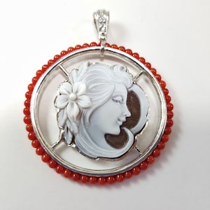 Cameo Sardonyx  Pendant Artistic Italian  Shell Carved Italian  Italian Gift for her Anniversary Gift Camée Certificate
