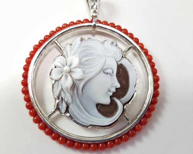 Cameo Sardonyx  Pendant Artistic Italian  Shell Carved Italian  Italian Gift for her Anniversary Gift Camée Certificate