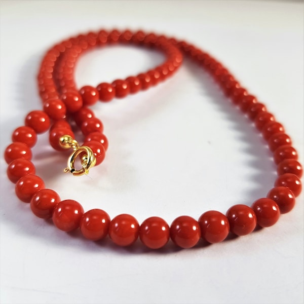 Italienische Rote Koralle Halskette Runde Perlen AAA Erste Qualität Rubrum Italienische Koralle Schmuck Nicht Gefärbt (NO-BAMBOO) Zertifikat Jahrestag Geschenk