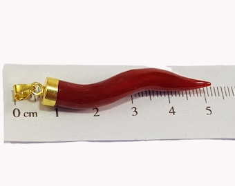 Horn Coral Pendant Dark Red Mediterranean Amulet Cornicello Cornetto Italian Gift Not dyed (NO-BAMBOO) Certificate