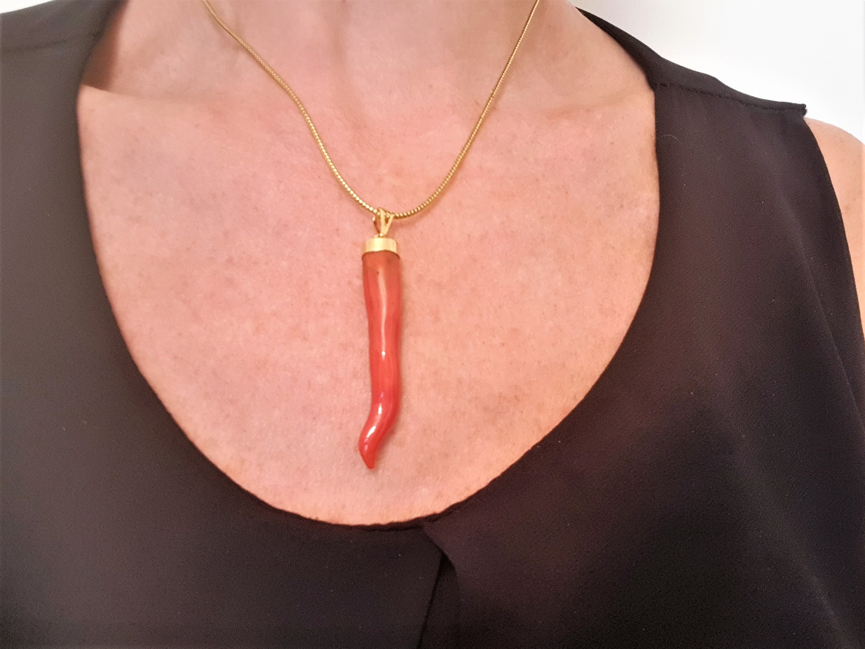 Red coral horn pendant clearance