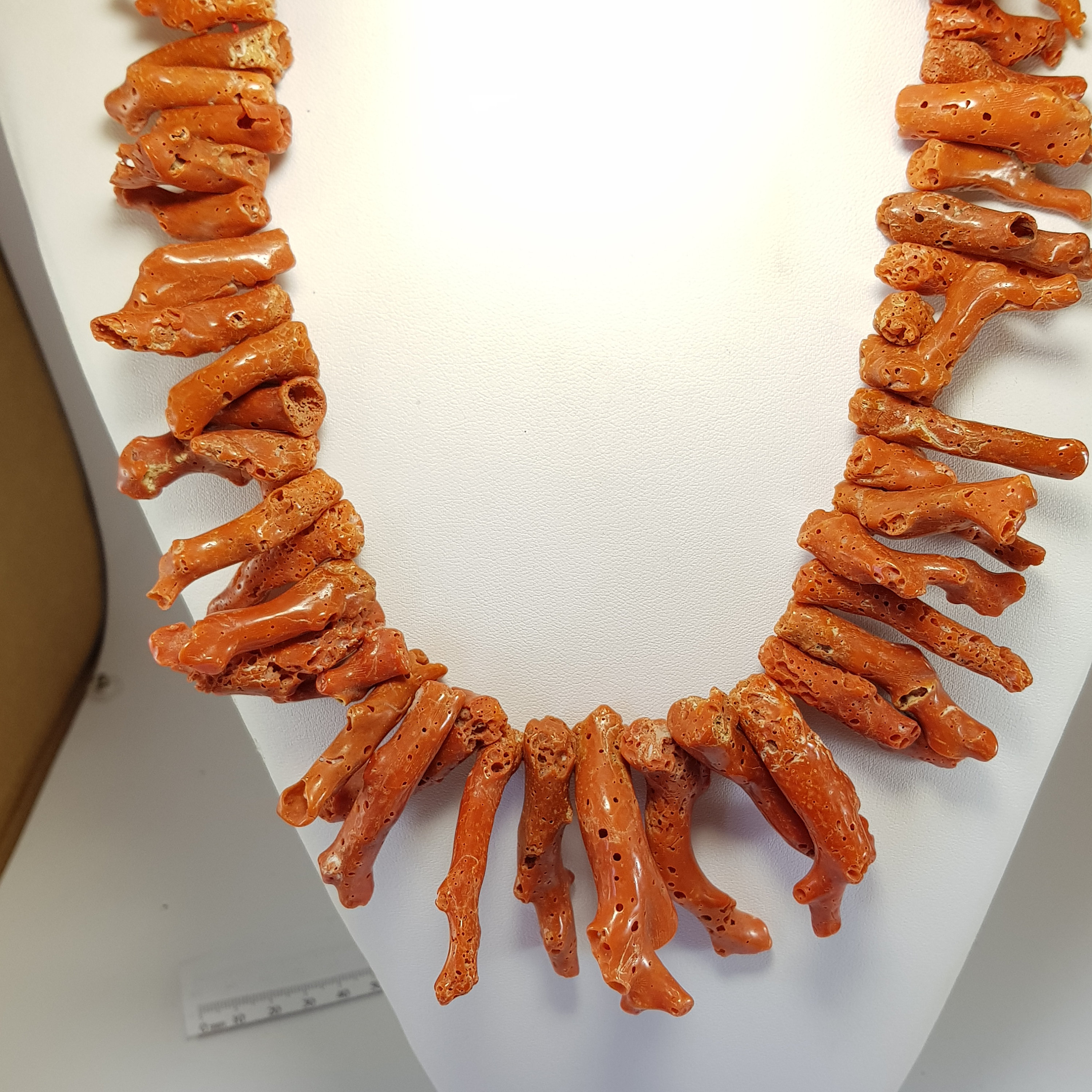 Red Coral Ncklace Row Branches Italian Mediterranean Genuine Not dyed