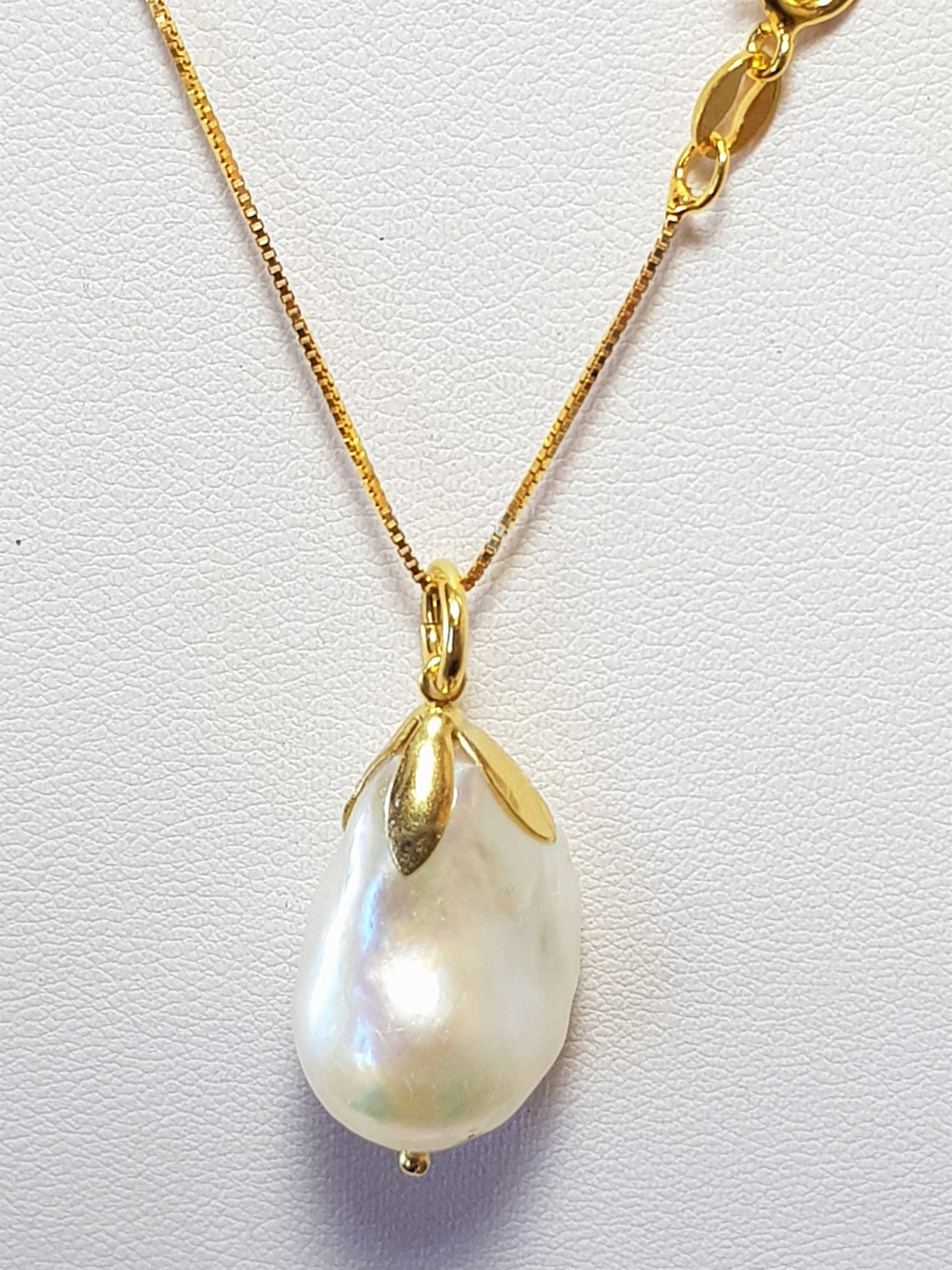 Big Pearl Necklace Big Pearl White Necklace Silver Italian