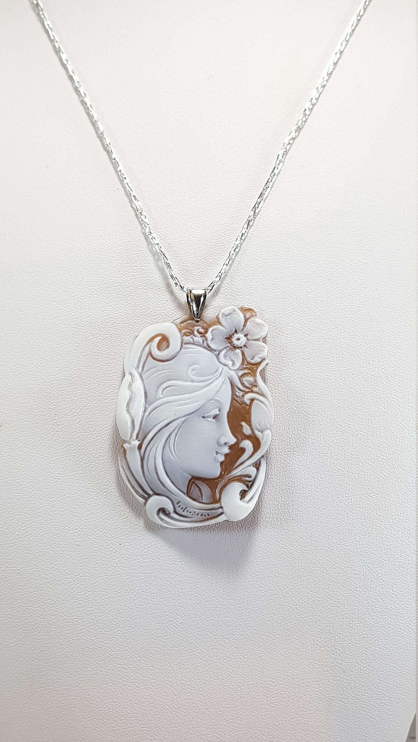 Italian Cameo Necklace, Necklace Cameo Shell Pendant, Pendant Sterling