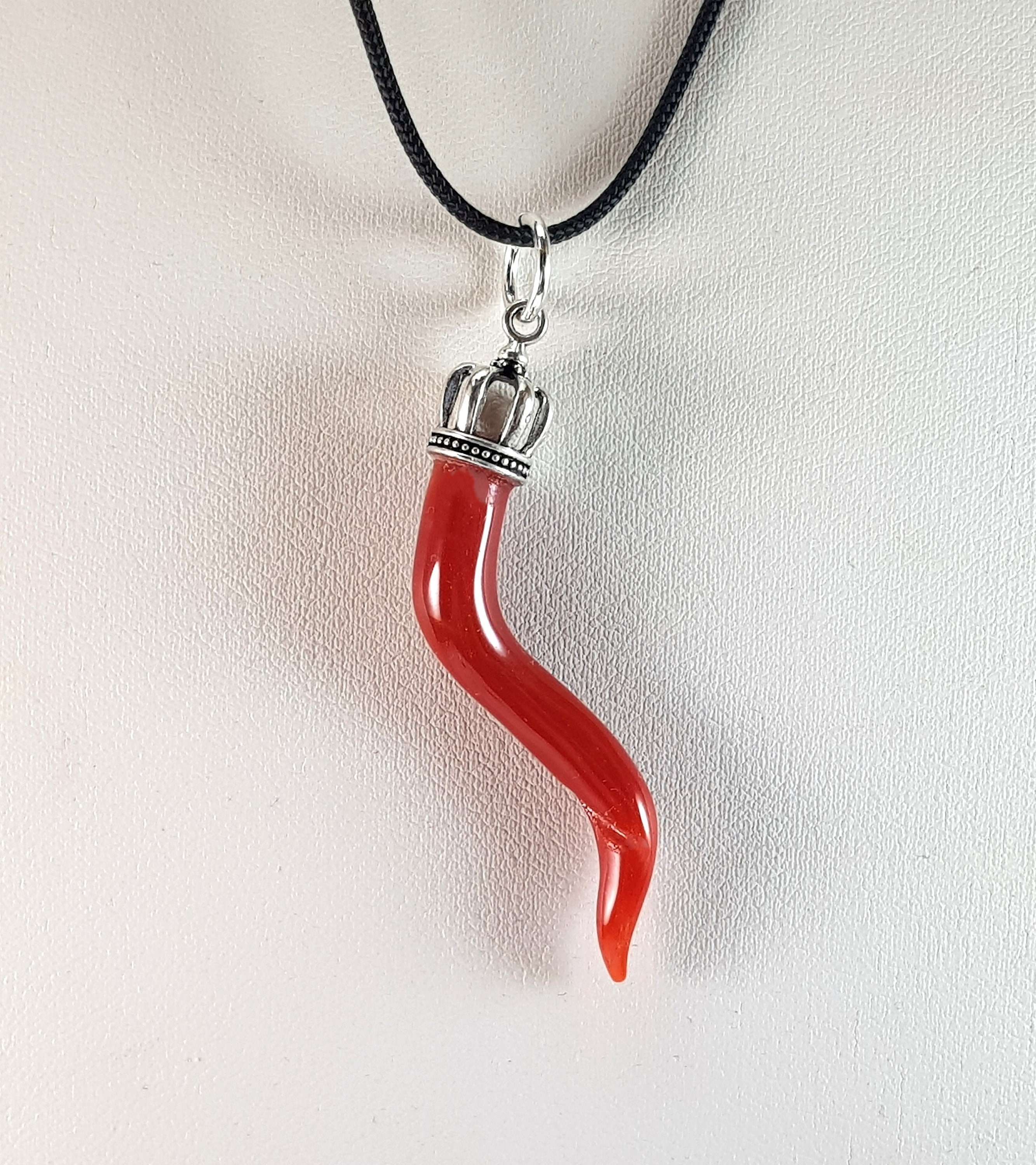 Big Horn Rough Red Coral Pendant Mediterranean Amulet Cornicello