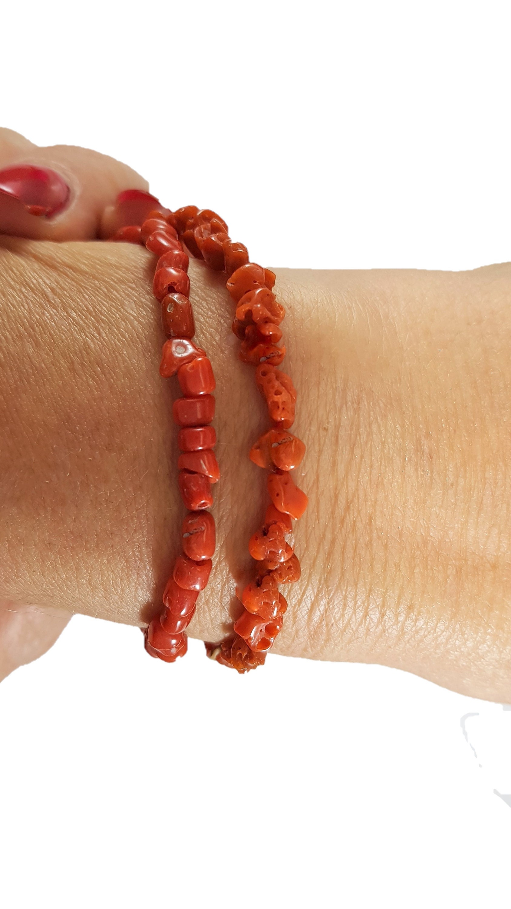 2 Red Coral Bracelet, Coral Unisex Bracelet, Corail Rouge Genuine, Not