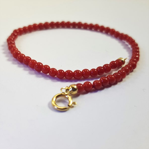 Coral bracelet  Dark Red 18kt Gold Coral 3mm Thin Extra Quality Minimalist Mediterranean Italian Genuine Not Dyed (NO-BAMBOO) Certificate