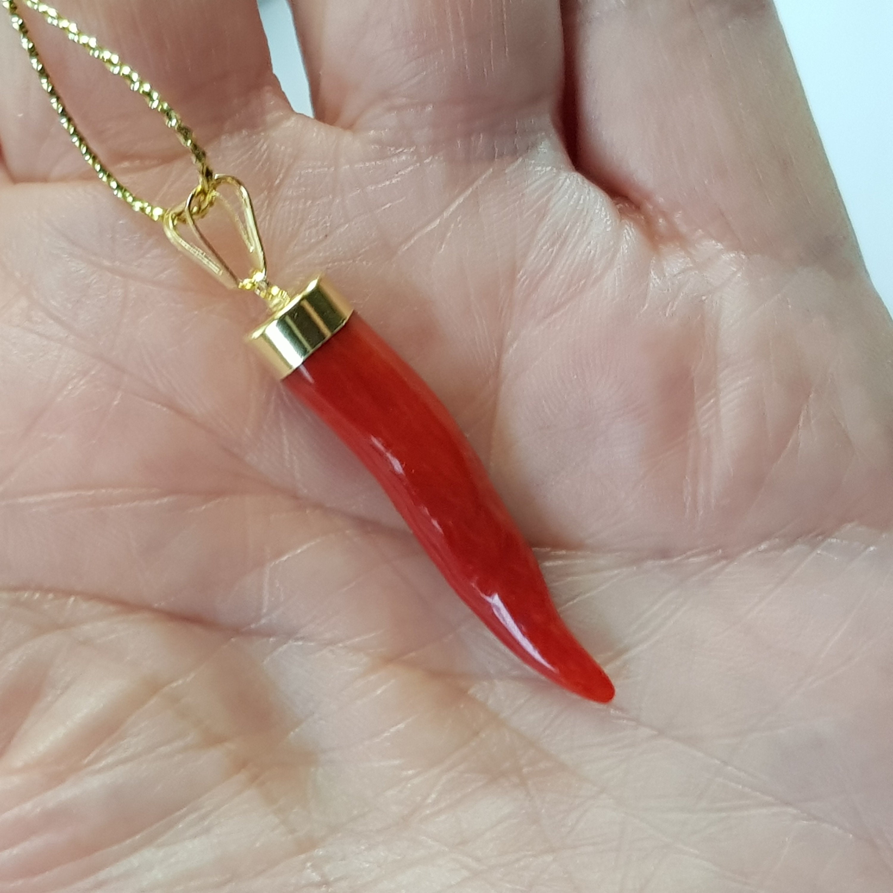 Horn Coral Pendant Red Mediterranean Amulet Man Jewels Cornicello