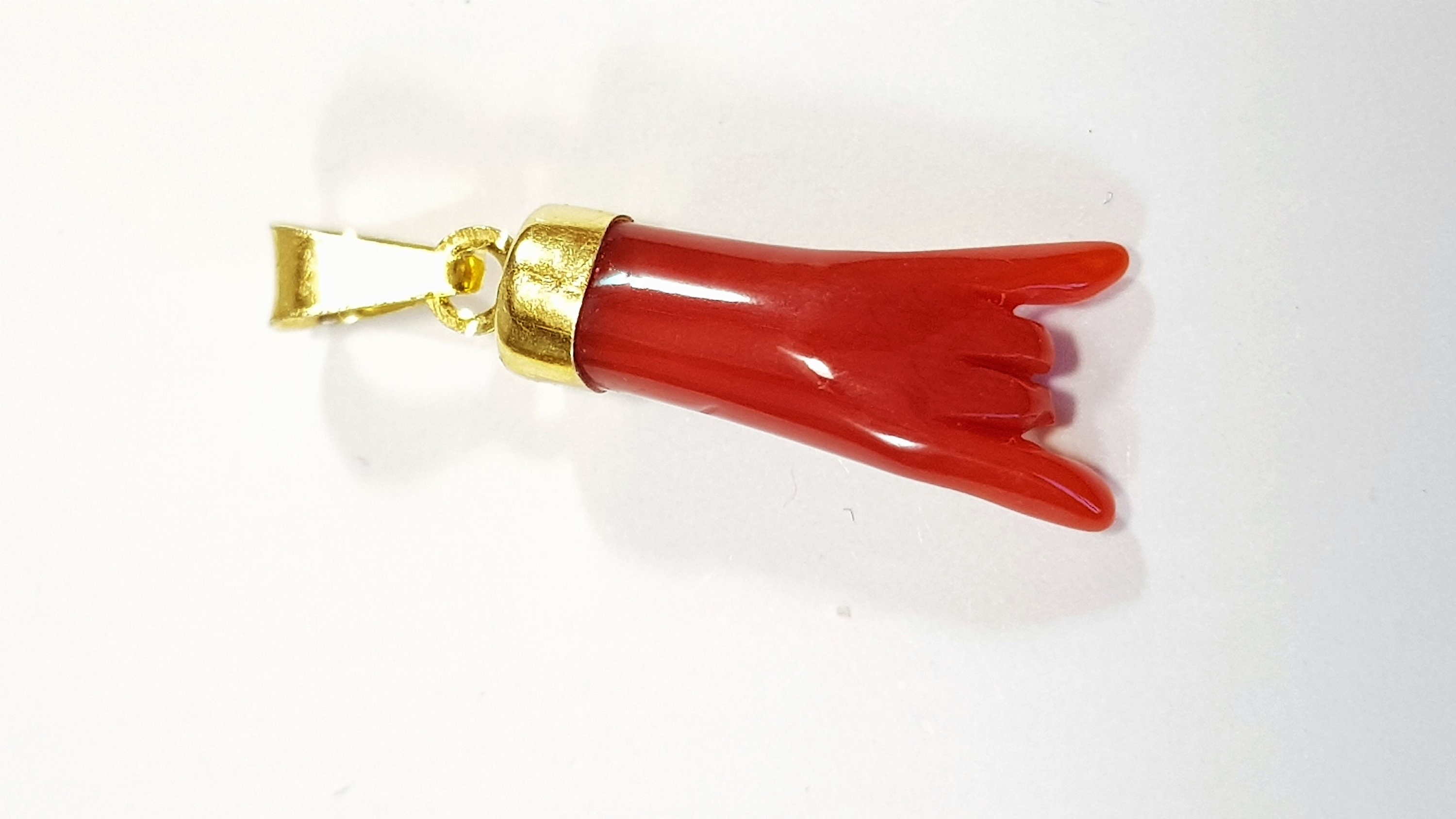 Hand Carved Mano Cornuta,Hand Horns,Amulet, Luck Charm, Italian Coral
