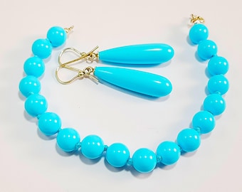 Turquoise Earrings and Bracelet HandCarved Italian Genuine MieleCorals Jewelry Gift for her Certificate