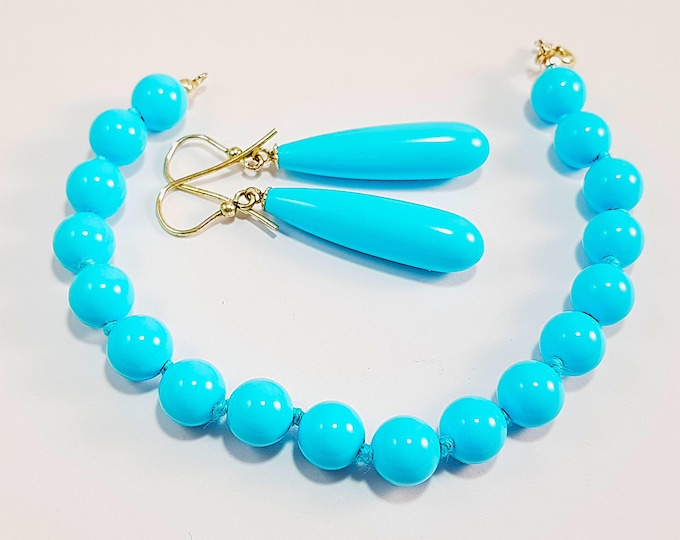 Turquoise Earrings and Bracelet HandCarved Italian Genuine MieleCorals Jewelry Gift for her Certificate