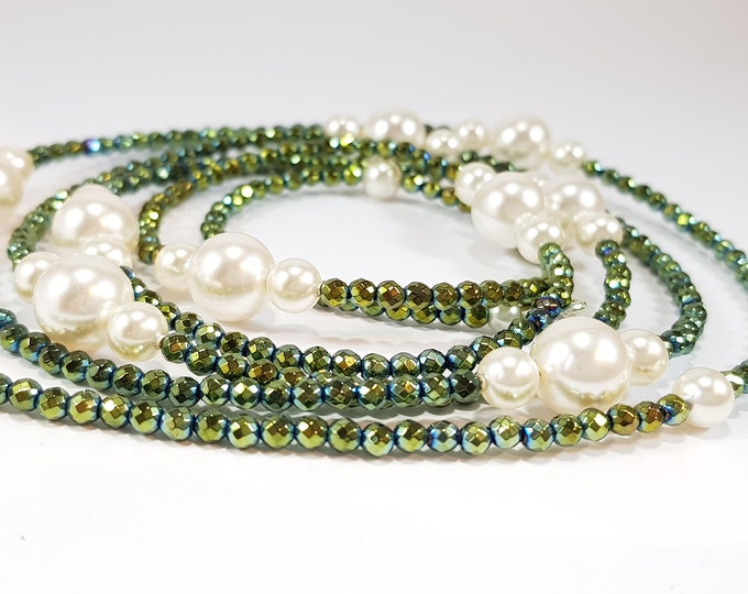 White Pearls Necklace Long Elegant Hematite Contemporany Jewelry MieleCorals Italian Jewelery Certificate