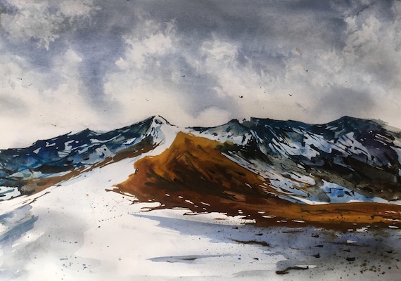 Original mountains watercolor painting on paper