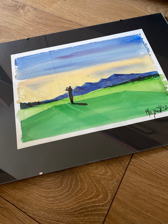 Golf course Watercolor Painting, GOLF art, golfer gift, landscape painting, original watercolor, golfer painting, golf painting, golfing,