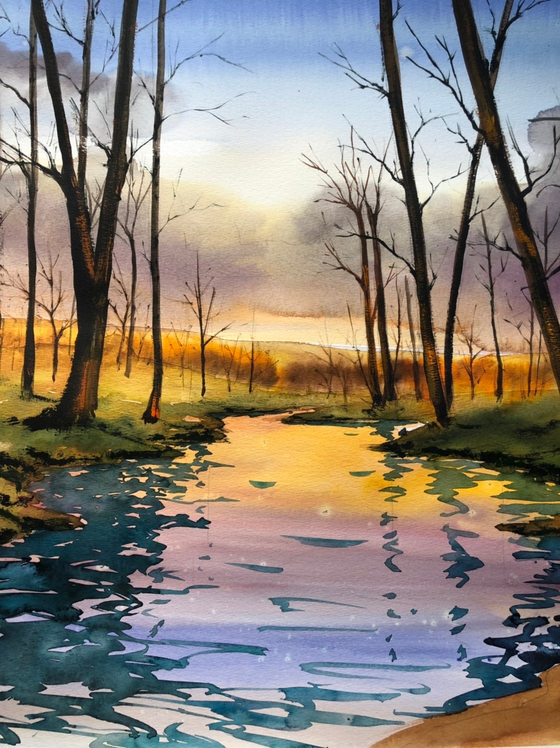  watercolor painting huge wall art original painting forest painting 