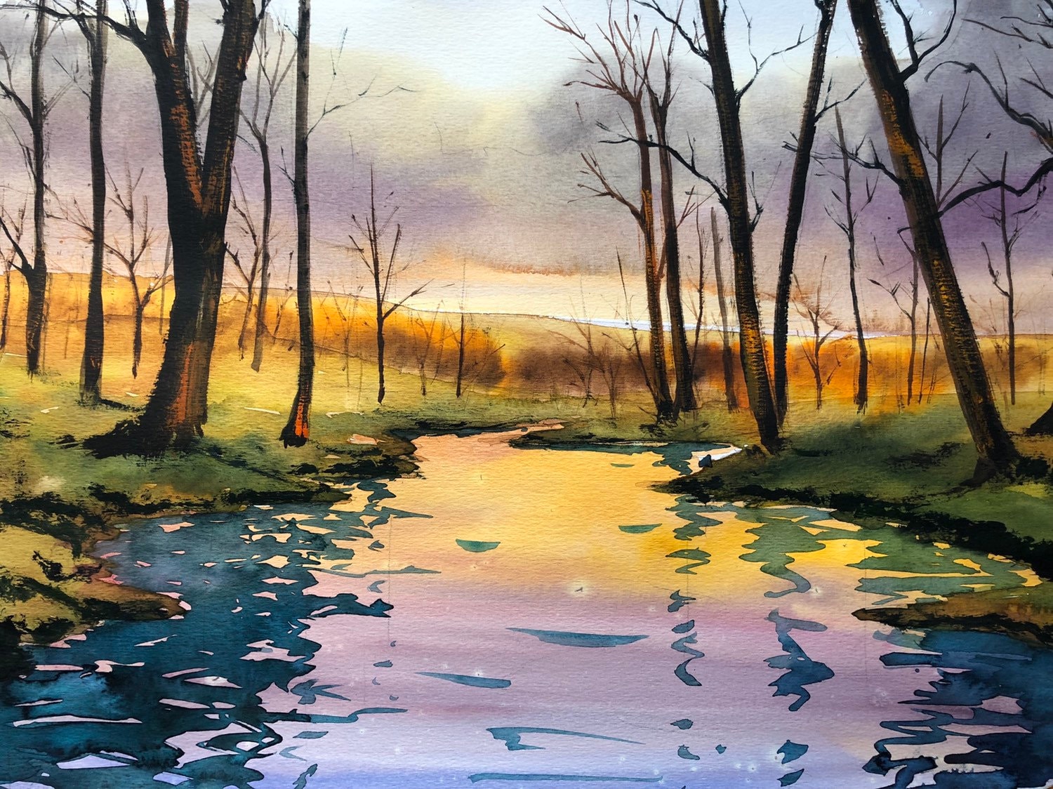 Watercolor Painting Huge Wall Art Original Painting Forest Painting
