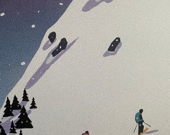 Skiing painting, skier gift,freeskier poster, skialpinism art, skiing gift, mountains poster, mountains, alpinitist