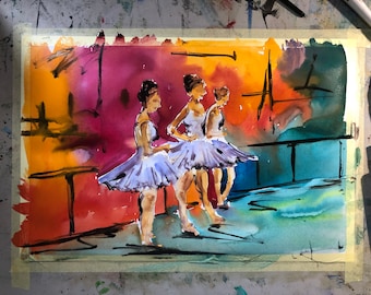 Ballerina painting, ballet watercolor, ballet art, ballerina watercolor, original watercolor, watercolor painting, degas style, degas ballet