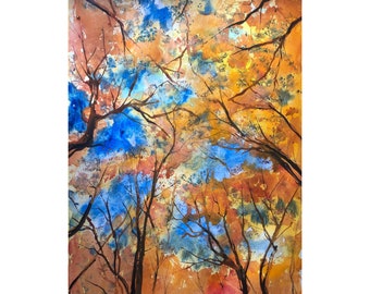 Large painting, huge wall art, tree abstraction, autumn painting, tree painting, watercolor painting, forest painting, large watercolor,