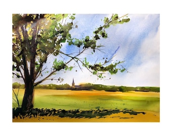 Spring time on the Golf course Watercolor Painting / original watercolour art | landscape painting