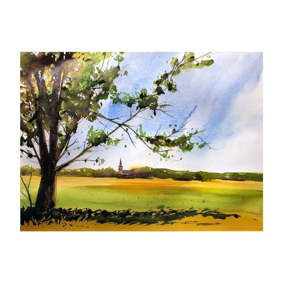 Spring time on the Golf course Watercolor Painting / original watercolour art | landscape painting