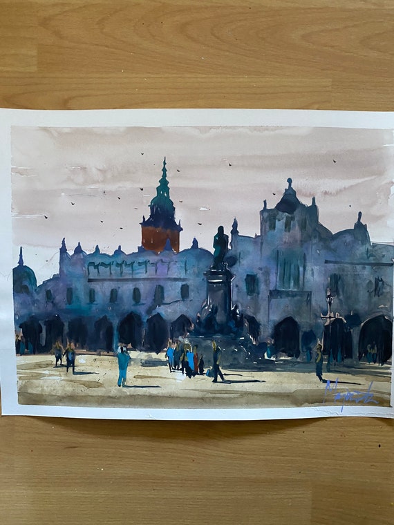 Krakow watercolor, krakow painting, krakow art, poland painting, cracow, krakow, cityscape, watercolor painting, polska