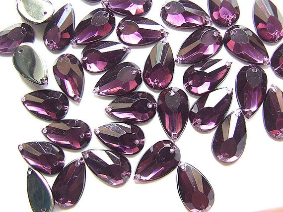 80 Lilac 16 mm Love Heart Beads Acrylic Rhinestone Gem Faceted Flatback Sew on