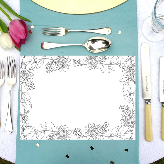 Floral Colouring In Personalised Placemats Digital Download Etsy