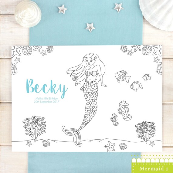 Mermaid Place Mats Personalised Colouring In Placemats The Etsy