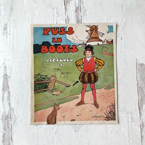 Vintage Paperback Book Puss in Boots Children Kids Illustration Color