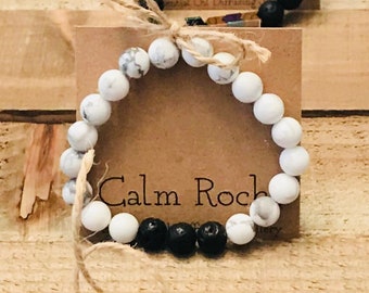 Calm Rocks Essential Oil Chakra Bracelet. Traditional Chakra and Gemstone and lavabeads.