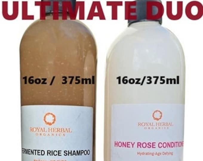 16oz Fermented Rice Shampoo + 16oz Honey Rose Conditioner Organic & Natural Hair Care |Free Shipping |Hydrating Conditioner | Detox Shampoo