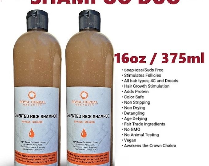 2 X's Fermented Rice Shampoo  |Double Shampoo Bundle Package |Organic & Natural Hair Care |Free Shipping | Growth Shampoo | Detox Shampoo