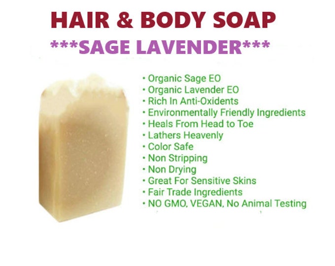 Sage & Lavender Soap  | Hair and Body Soap| Anti Aging Soap| Shampoo Bar | FERMENTED Rice Soap | ORGANIC Soap | Rated BEST Soap Ever!!!