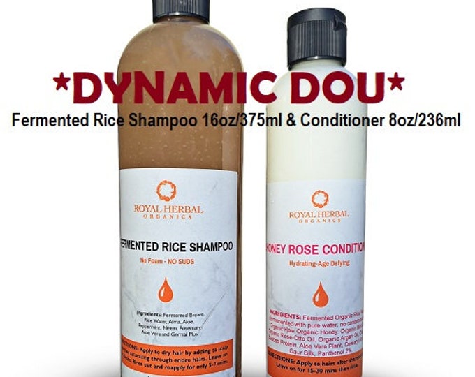 16oz Fermented Rice Shampoo & 8oz Honey Mint "AUTHENTIC Rose Otto "CONDITIONER |Starter Kit |Bundle Package |Award Winning | FREE Shipping