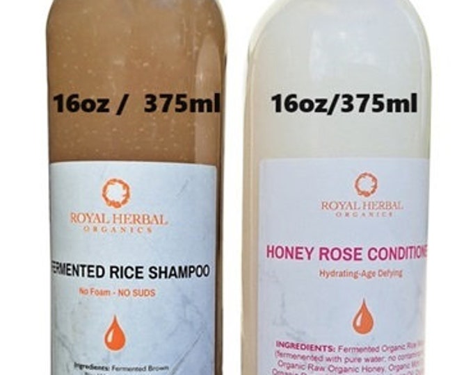 16oz Fermented Rice Shampoo + 16oz Honey Rose Conditioner Organic & Natural Hair Care |Free Shipping |Hydrating Conditioner | Detox Shampoo