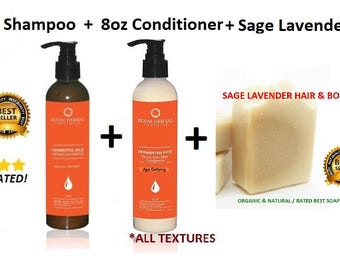 16oz Shampoo | 8ozCONDITIONER | Sage Lavender Soap | Starter Kit| Bundle Kit| Organic Hair & BodyCare, Award Winning Detox  Hydrating System